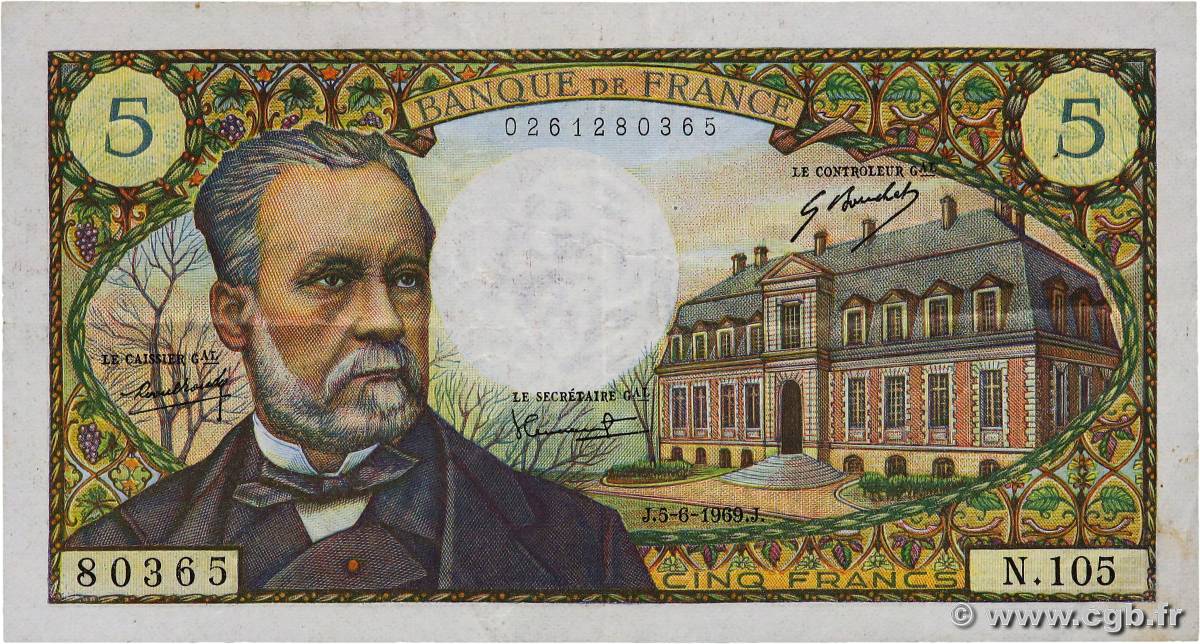 5 Francs PASTEUR FRANCE  1969 F.61.10 VF