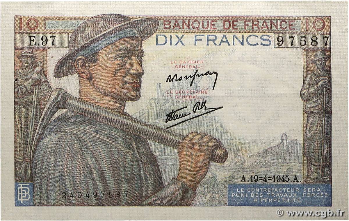 10 Francs MINEUR FRANCE  1945 F.08.13 SUP