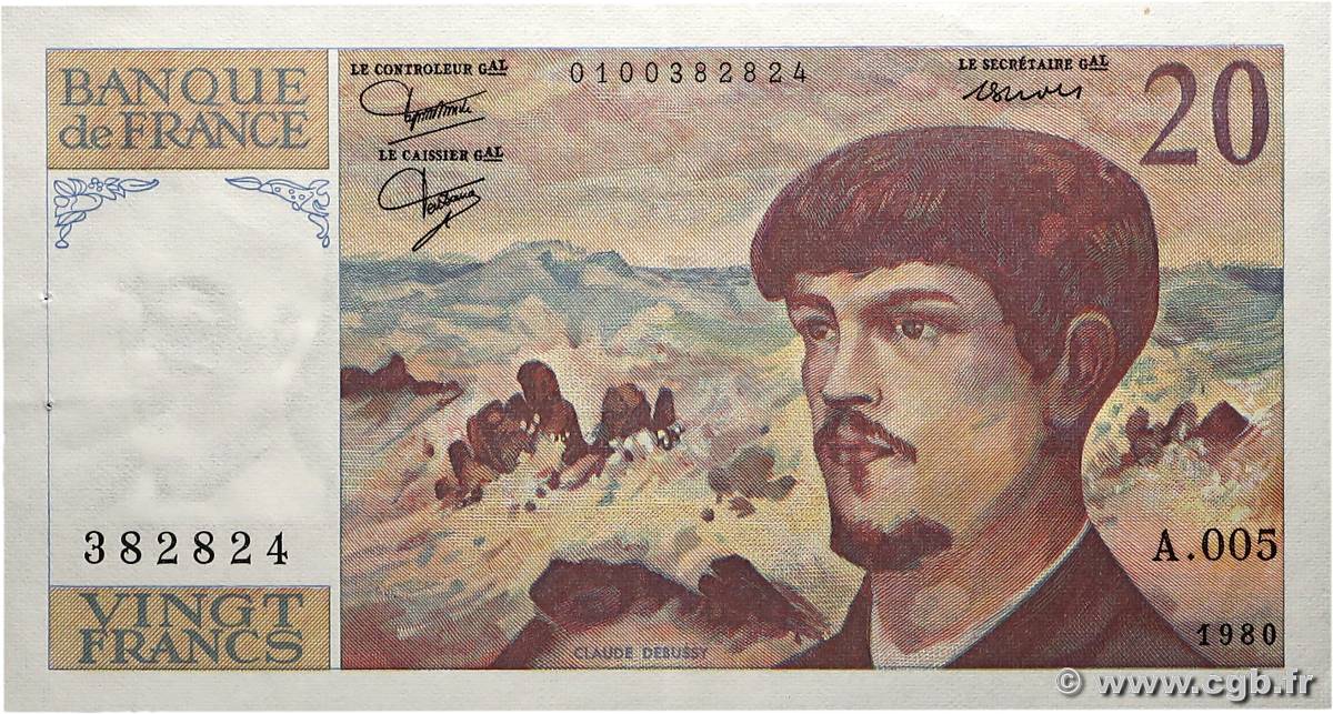 20 Francs DEBUSSY FRANCE  1980 F.66.01A5 SUP+