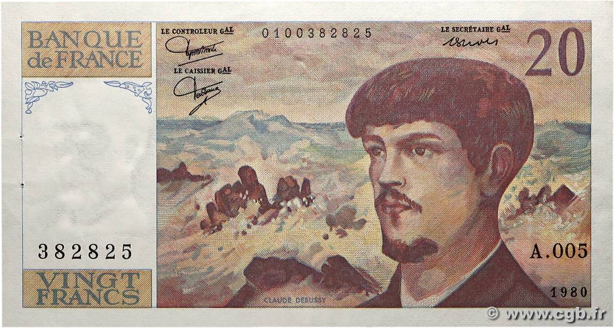 20 Francs DEBUSSY FRANCE  1980 F.66.01A5 TTB+