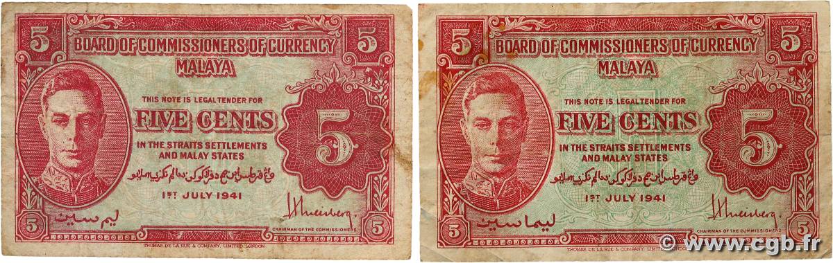 5 Cents Lot MALAYA  1941 P.07a TB+
