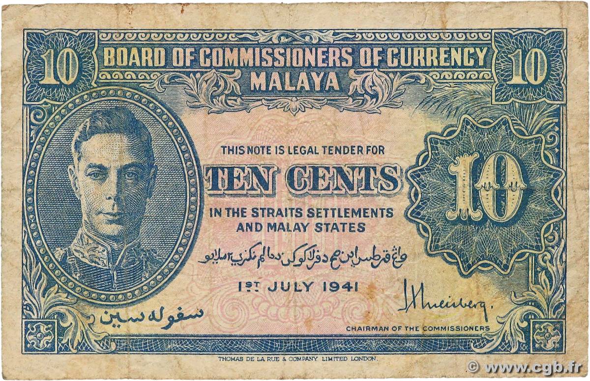10 Cents MALAYA  1941 P.08 B+