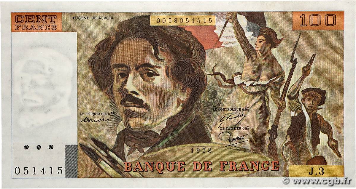 100 Francs DELACROIX FRANCE  1978 F.68.03 SPL+