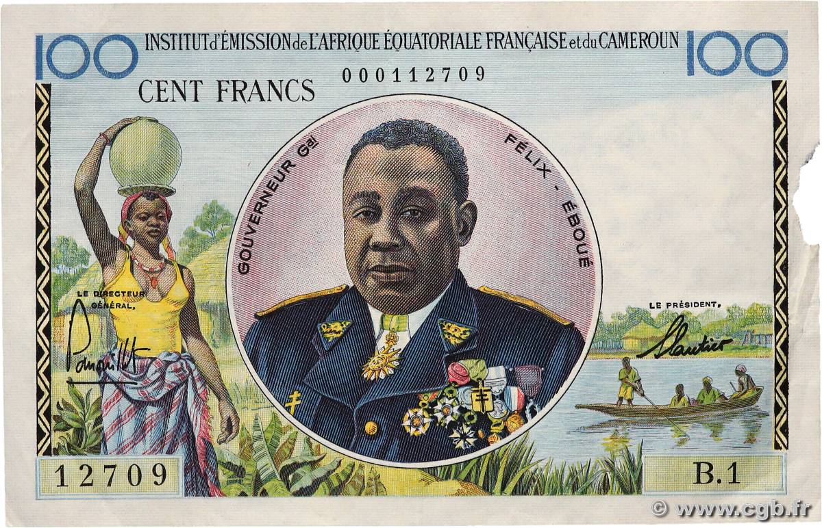 100 Francs Félix Éboué IE FRENCH EQUATORIAL AFRICA  1957 A.141a VF+