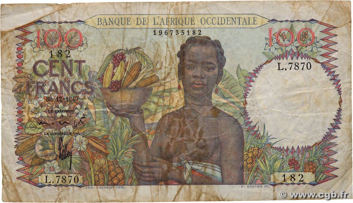 100 Francs FRENCH WEST AFRICA  1949 P.40 F-
