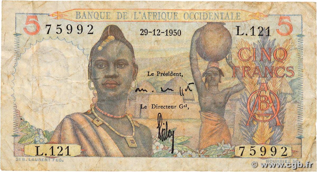 5 Francs FRENCH WEST AFRICA  1950 P.36 F