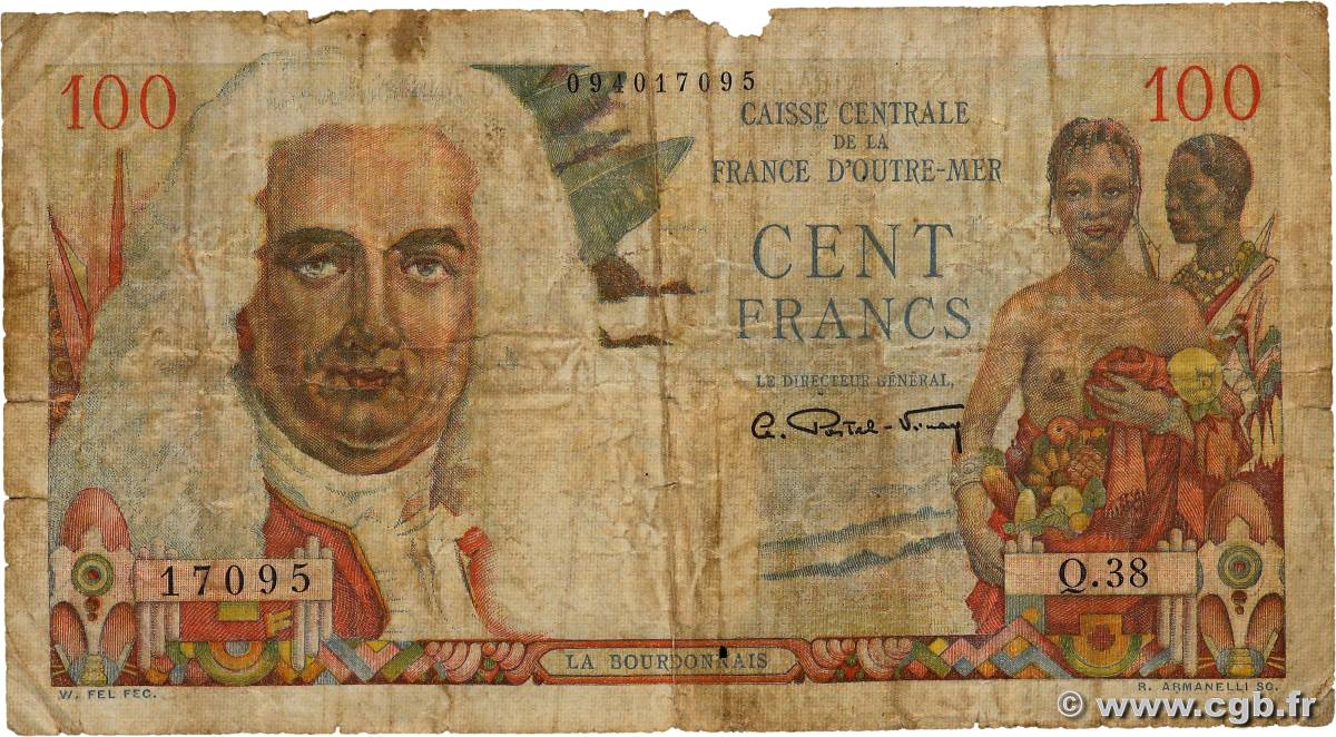100 Francs La Bourdonnais CCFOM AFRIQUE ÉQUATORIALE FRANÇAISE  1947 A.133a RC+