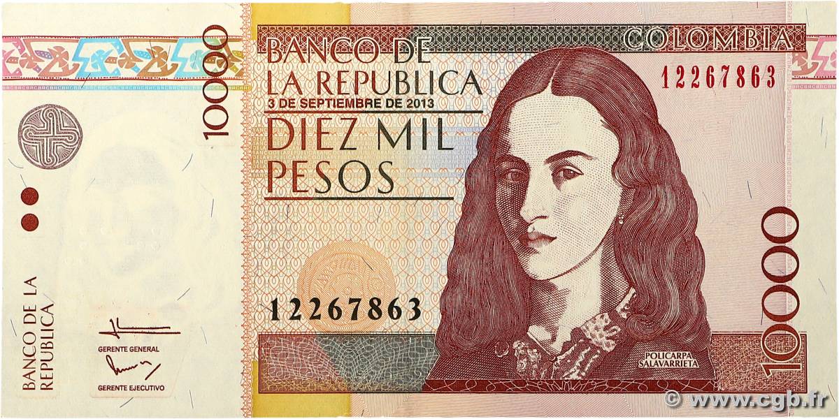 10000 Pesos COLOMBIE  2014 P.453 pr.NEUF