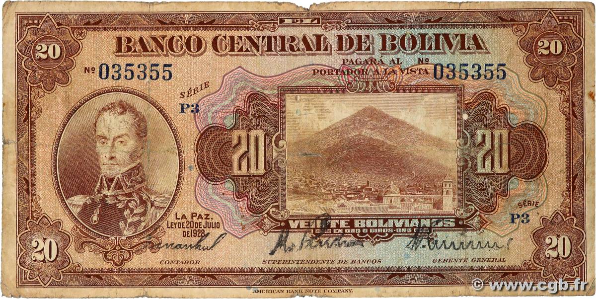 20 Bolivianos BOLIVIE  1928 P.122a B