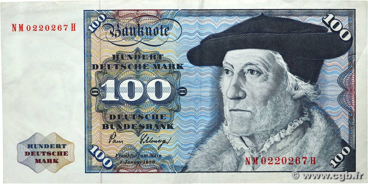 100 Deutsche Mark GERMAN FEDERAL REPUBLIC  1980 P.34d VF+