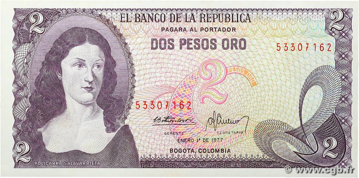 2 Pesos Oro COLOMBIA  1977 P.413b UNC-