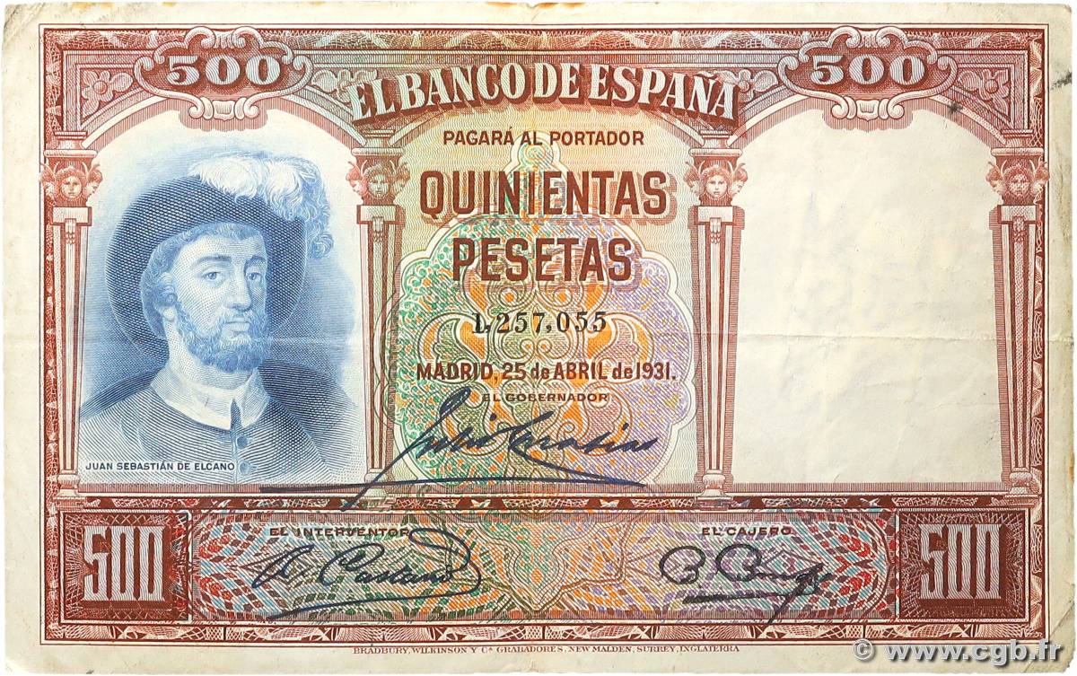 500 Pesetas SPAIN  1931 P.084 VF-