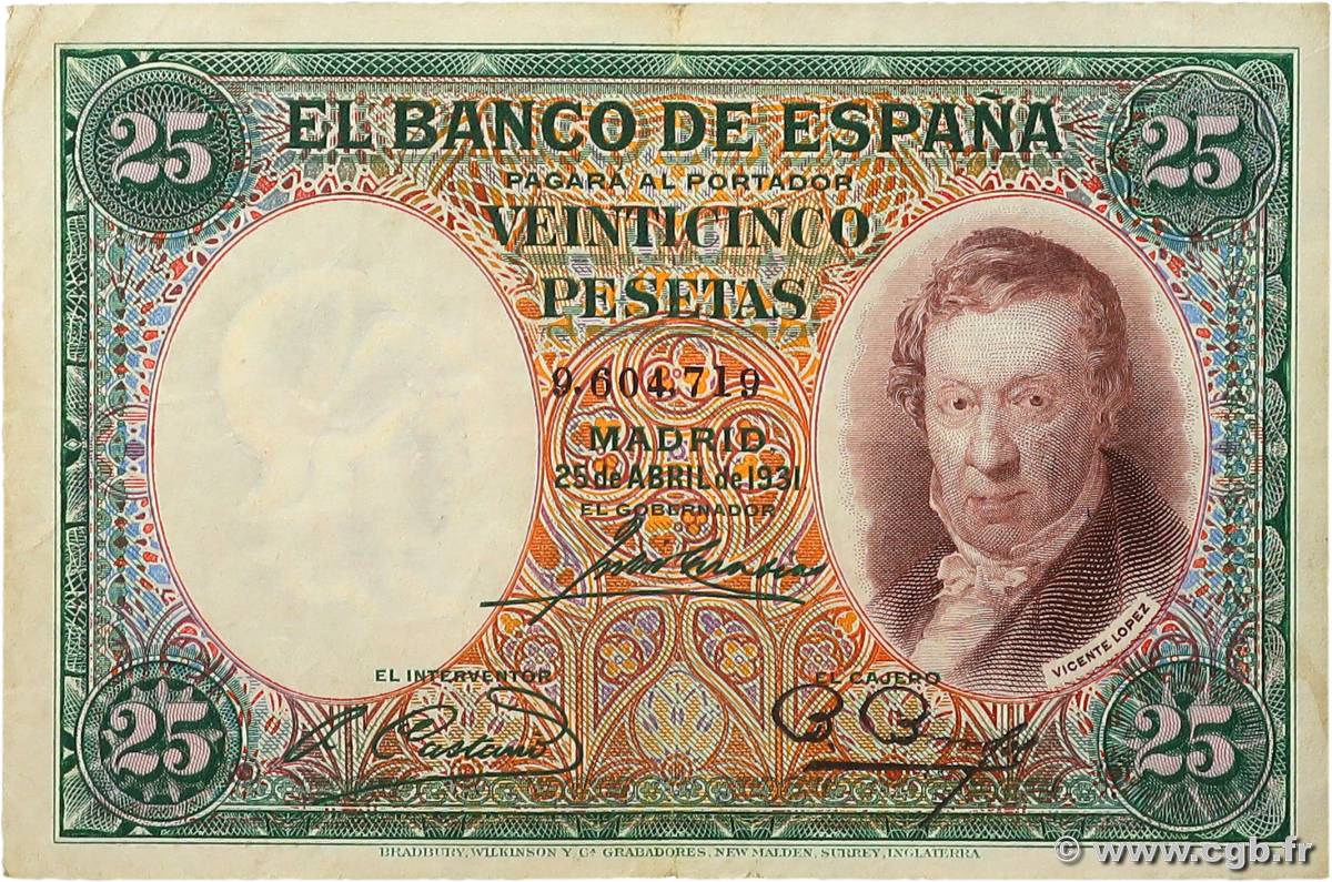 25 Pesetas SPAIN  1931 P.081 VF