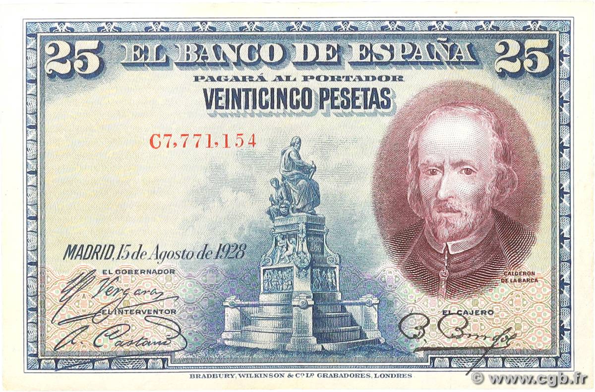 25 Pesetas SPAIN  1928 P.074b VF+
