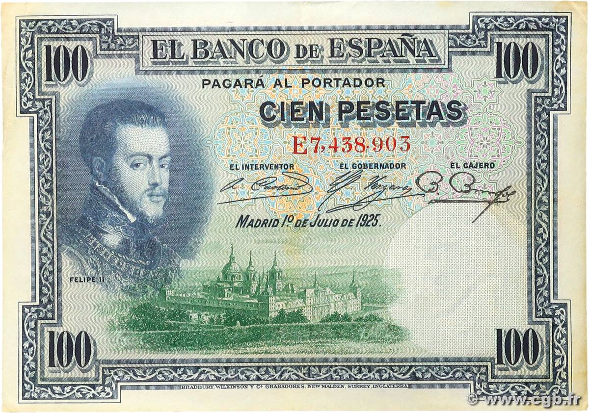 100 Pesetas SPAGNA  1925 P.069c q.SPL