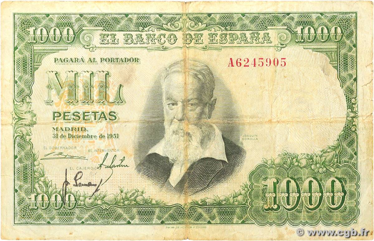 1000 Pesetas SPAIN  1951 P.143a VG