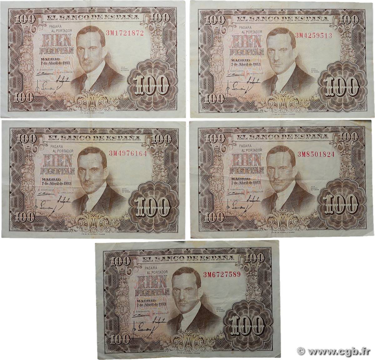 100 Pesetas Lot ESPAÑA  1953 P.145 MBC
