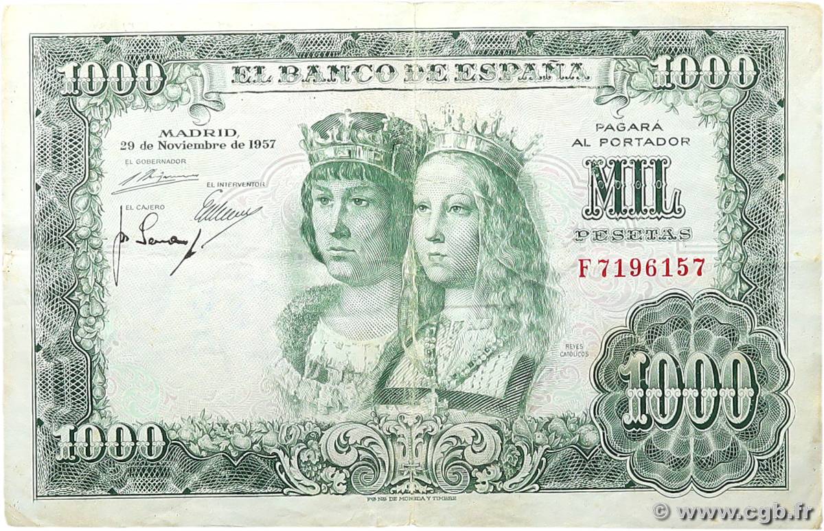 1000 Pesetas SPAIN  1957 P.149a VF