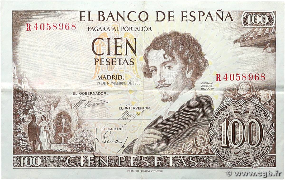 100 Pesetas SPAIN  1965 P.150 VF+