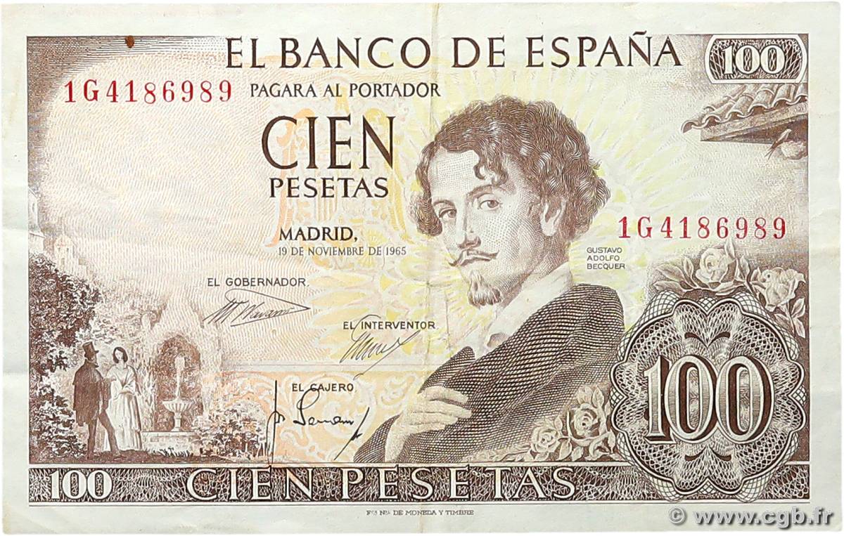 100 Pesetas SPAIN  1965 P.150 VF+