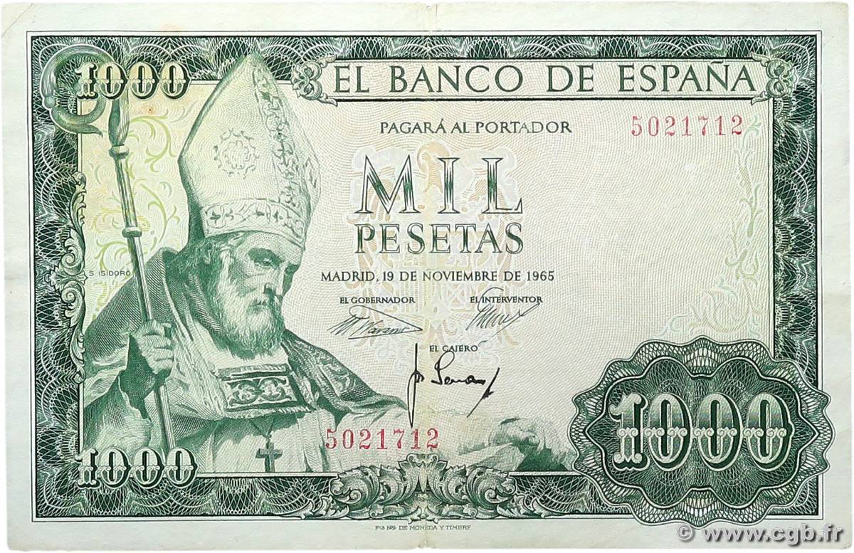 1000 Pesetas SPAIN  1965 P.151 F