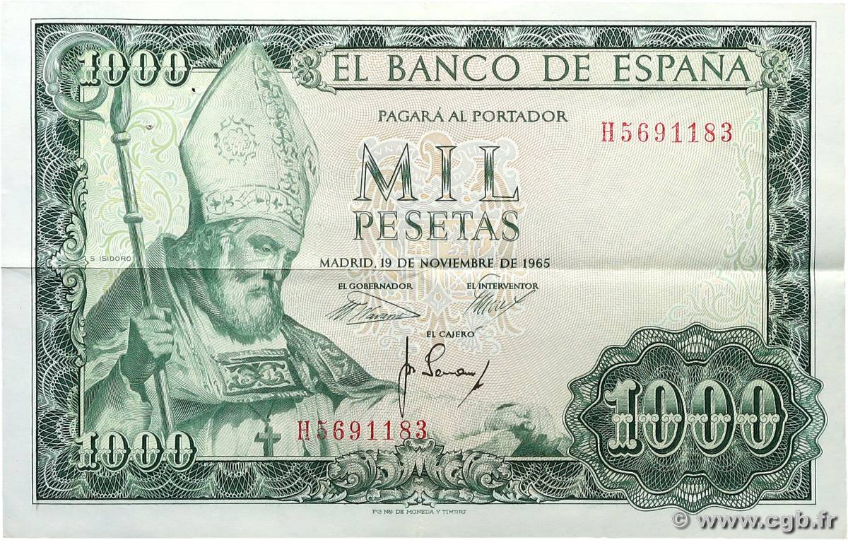 1000 Pesetas SPAIN  1965 P.151 VF+