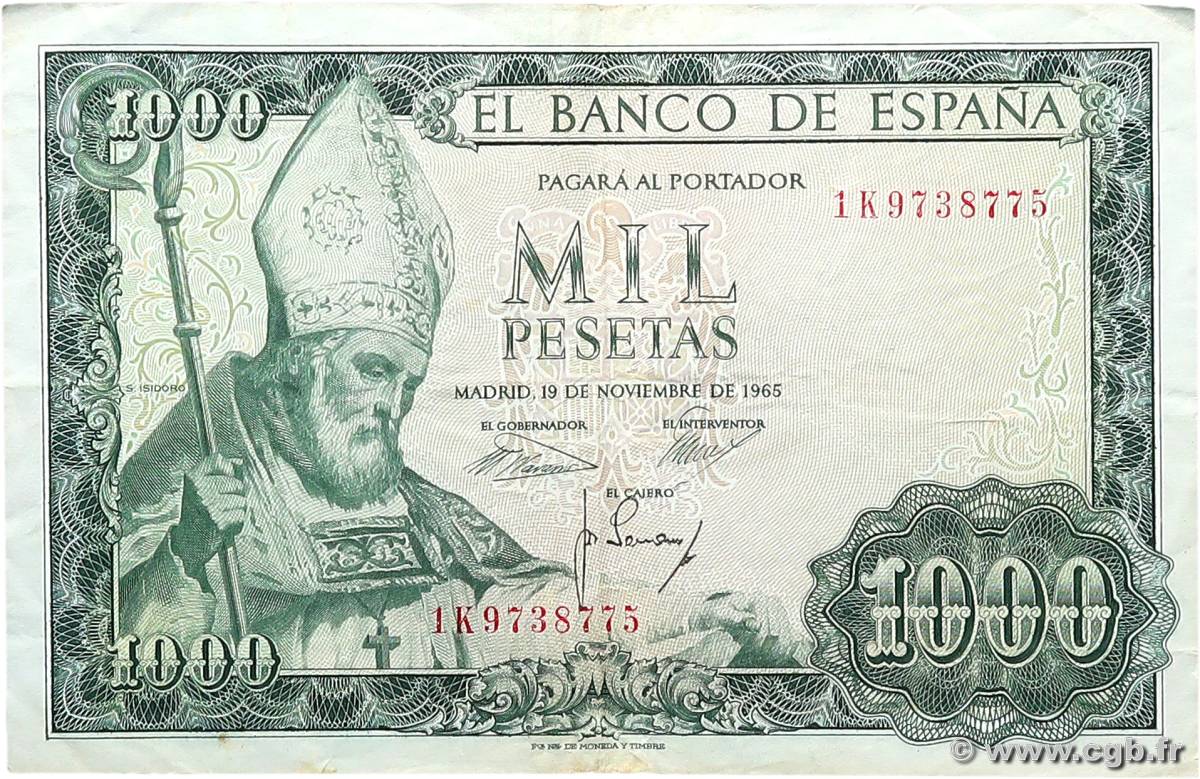 1000 Pesetas SPAIN  1965 P.151 VF