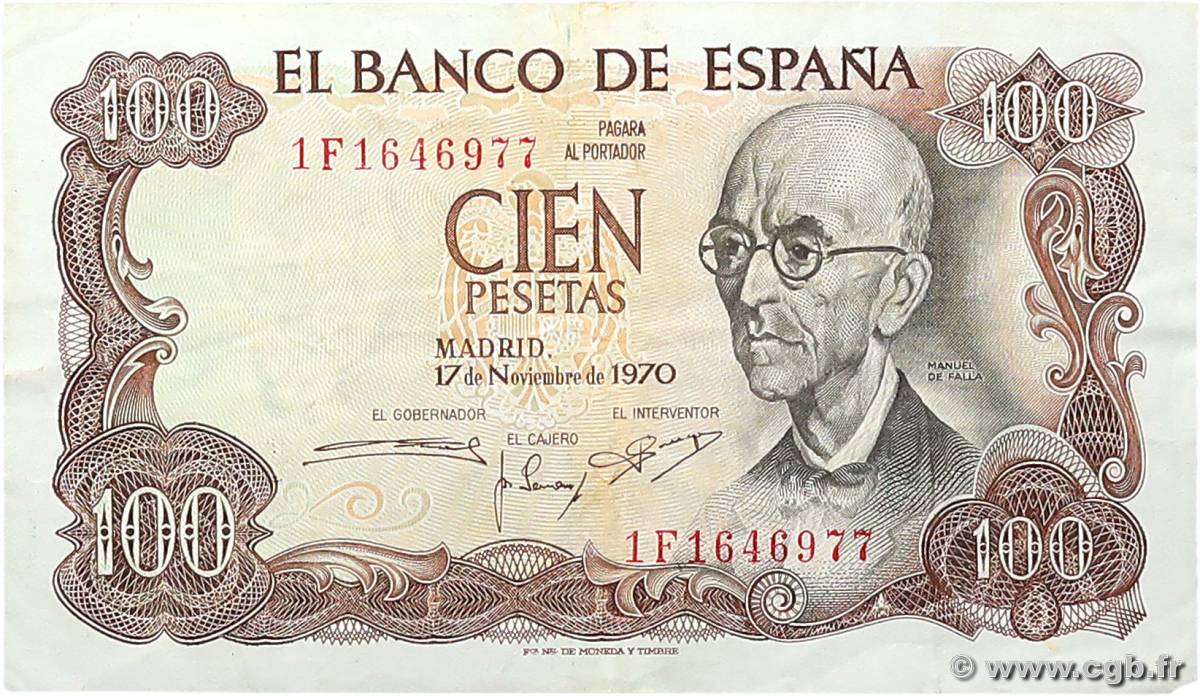 100 Pesetas SPAIN  1970 P.152a VF