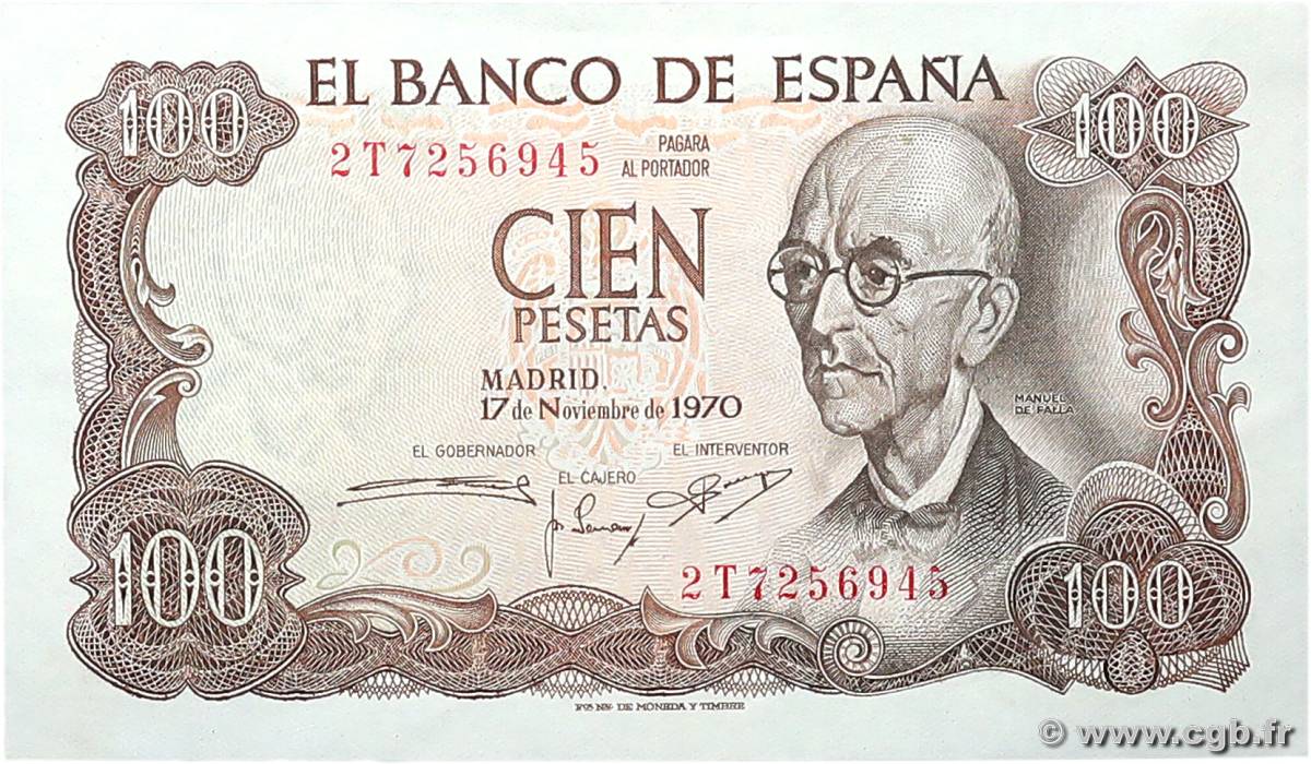 100 Pesetas SPAIN  1970 P.152a XF