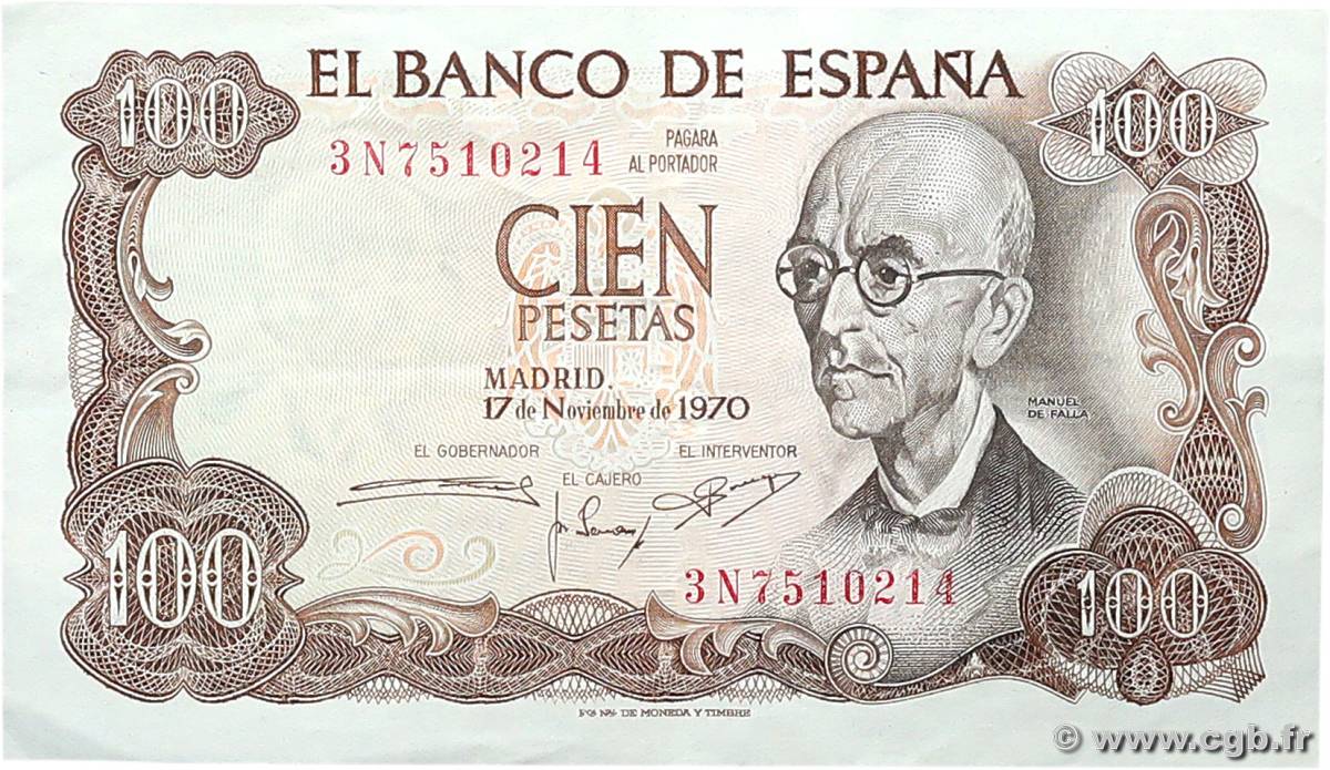 100 Pesetas SPAIN  1970 P.152a VF+