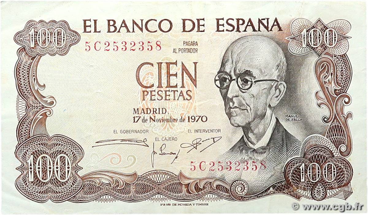 100 Pesetas SPAIN  1970 P.152a VF