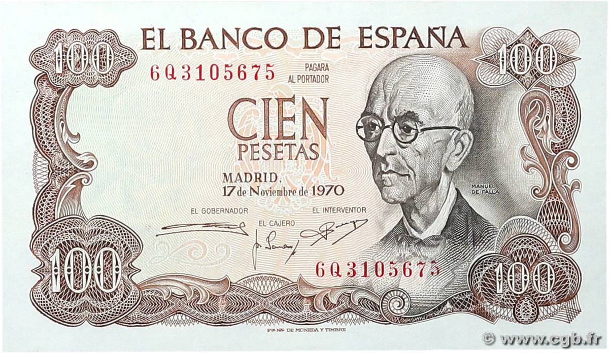 100 Pesetas SPAIN  1970 P.152a UNC-