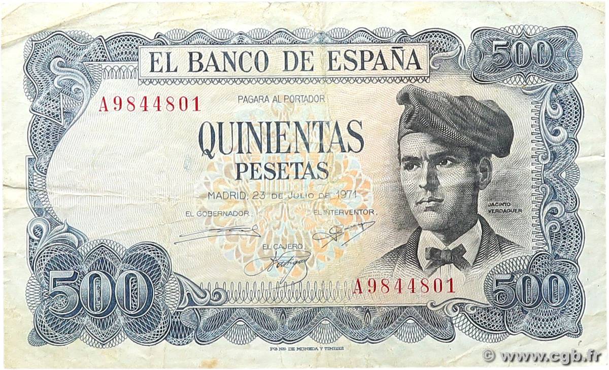 500 Pesetas SPAIN  1971 P.153a F