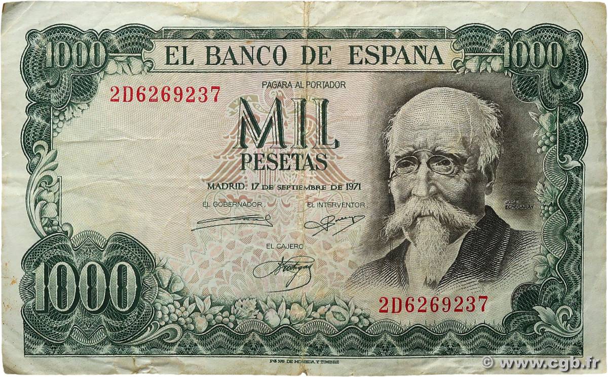 1000 Pesetas ESPAÑA  1971 P.154 BC