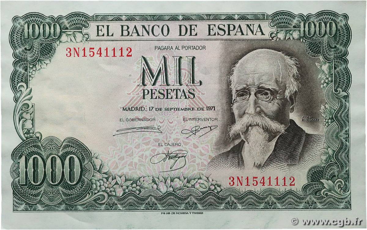 1000 Pesetas SPAIN  1971 P.154 XF