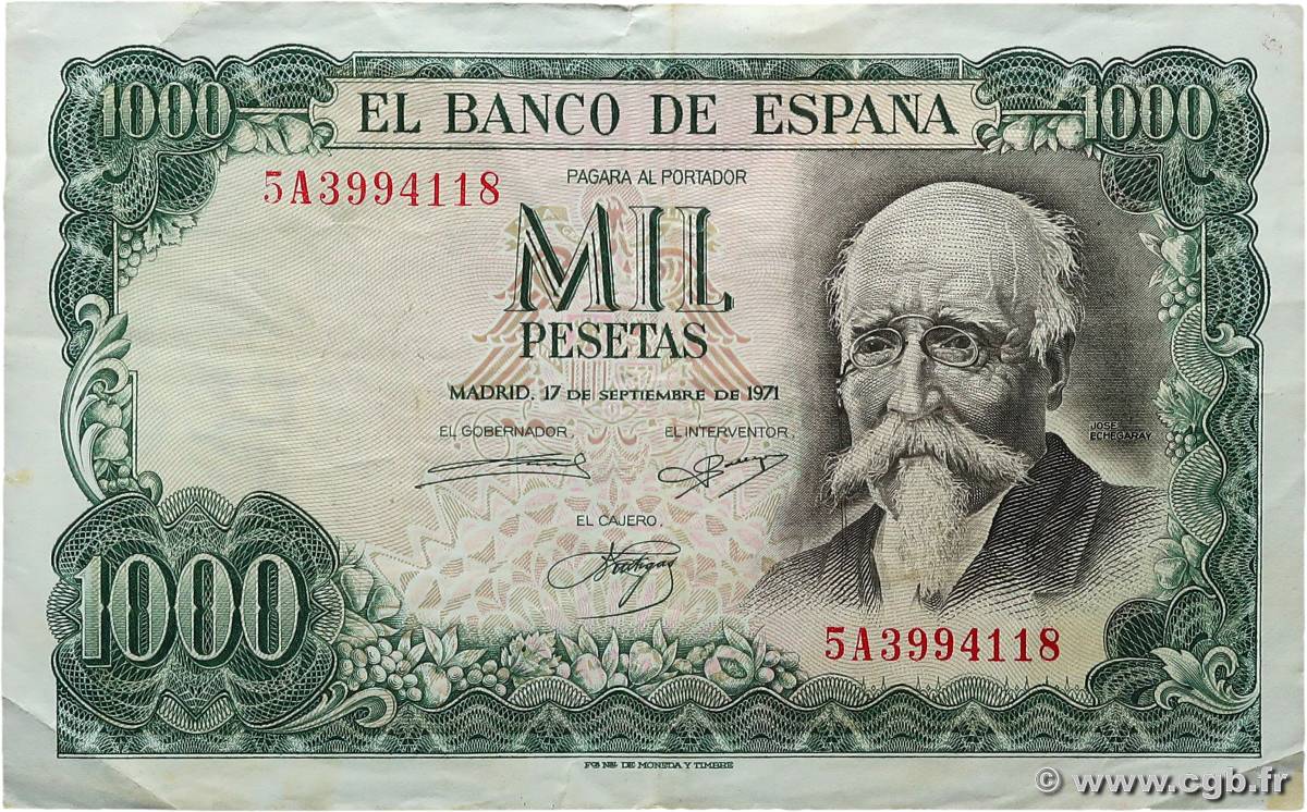 1000 Pesetas SPAIN  1971 P.154 VF