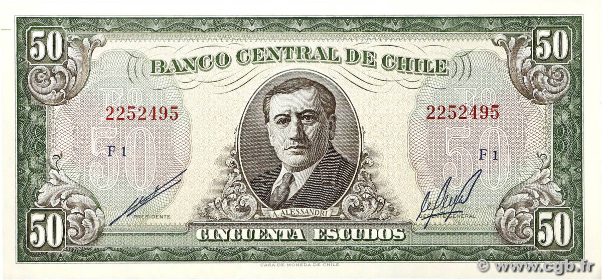 50 Escudos CHILE  1964 P.140b UNC-