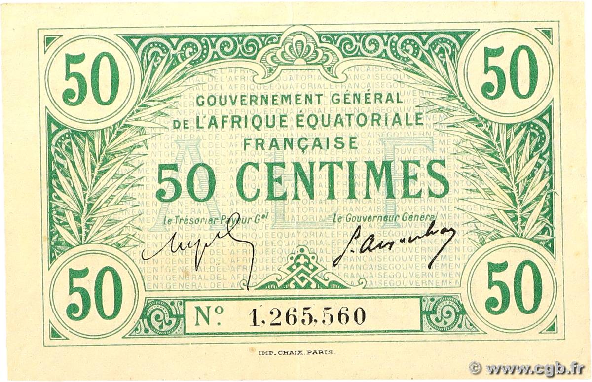 50 Centimes type 1917 AFRIQUE ÉQUATORIALE FRANÇAISE  1920 A.101b SUP+