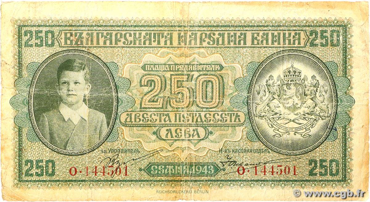 250 Leva BULGARIA  1943 P.065a VG