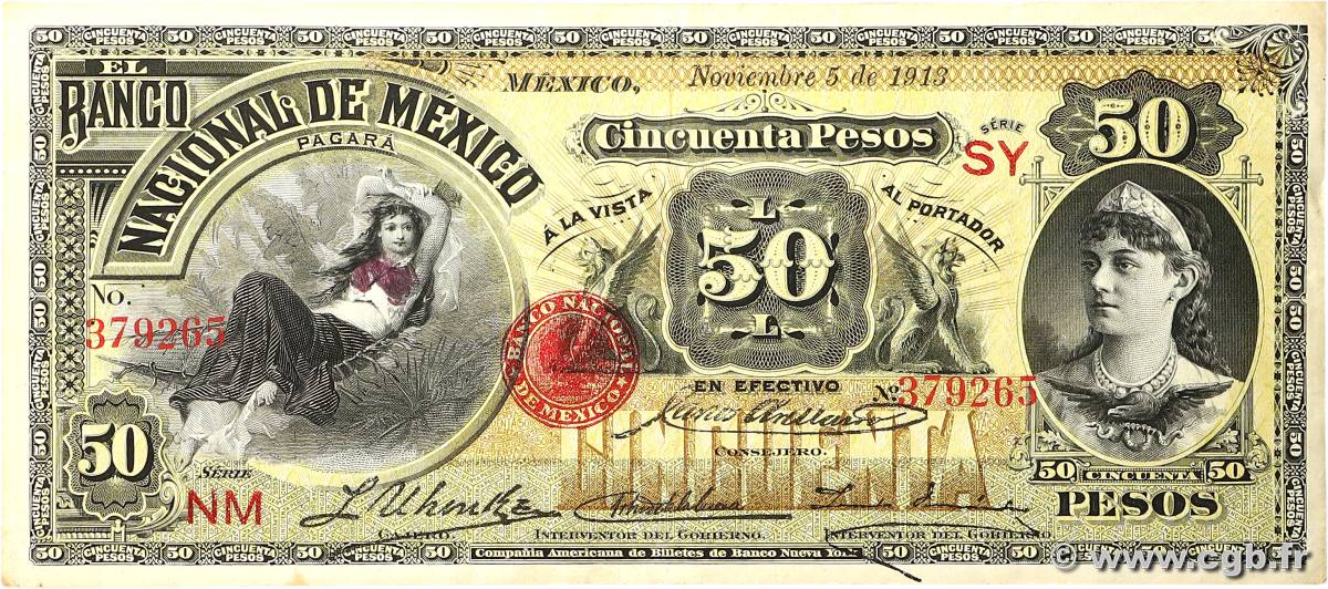 50 Pesos MEXICO  1913 PS.0260d q.SPL