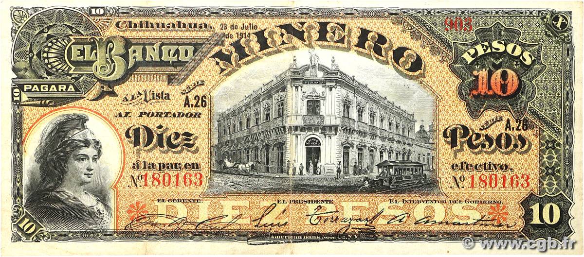 10 Pesos MEXICO  1914 PS.0164Ac XF-