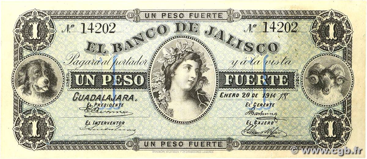 1 Peso MEXICO  1914 PS.0313a fVZ