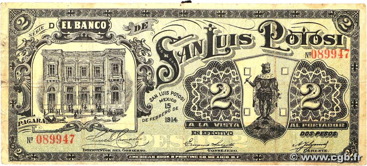 2 Pesos MEXICO San Luis Potosi 1914 PS.0407 F