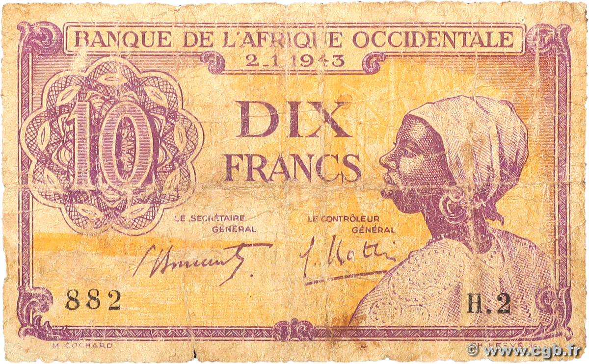 10 Francs FRENCH WEST AFRICA (1895-1958)  1943 P.29 G