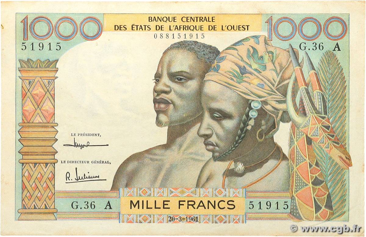1000 Francs ESTADOS DEL OESTE AFRICANO  1961 P.103Ac MBC