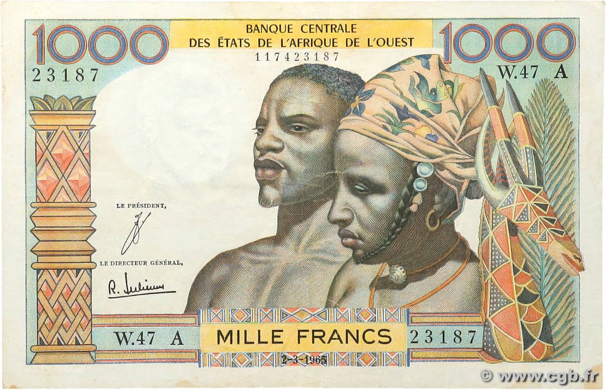 1000 Francs WEST AFRIKANISCHE STAATEN  1965 P.103Ad SS