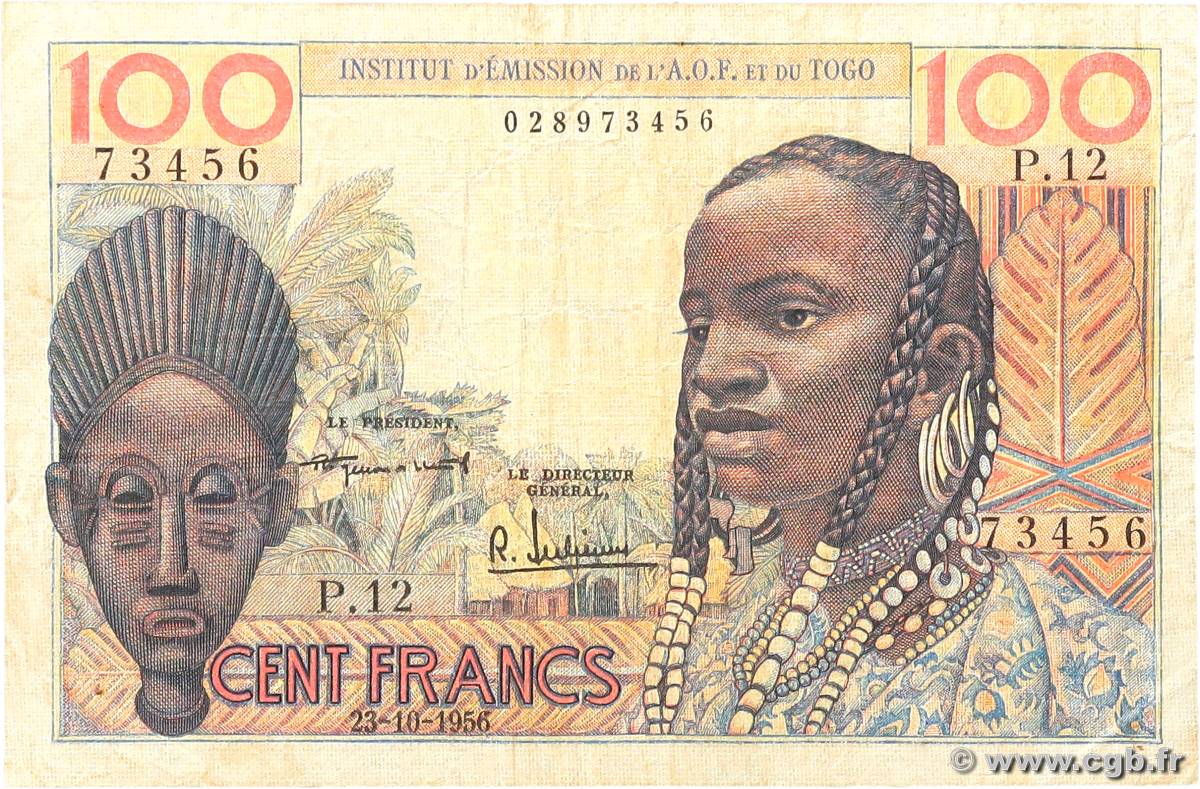100 Francs AFRIQUE OCCIDENTALE FRANÇAISE (1895-1958)  1956 P.46 B+
