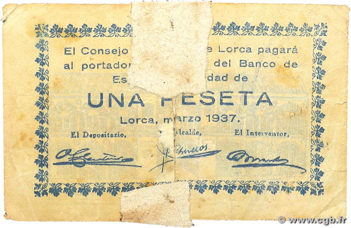 1 Peseta ESPAÑA Lorca  1937 P.- MC