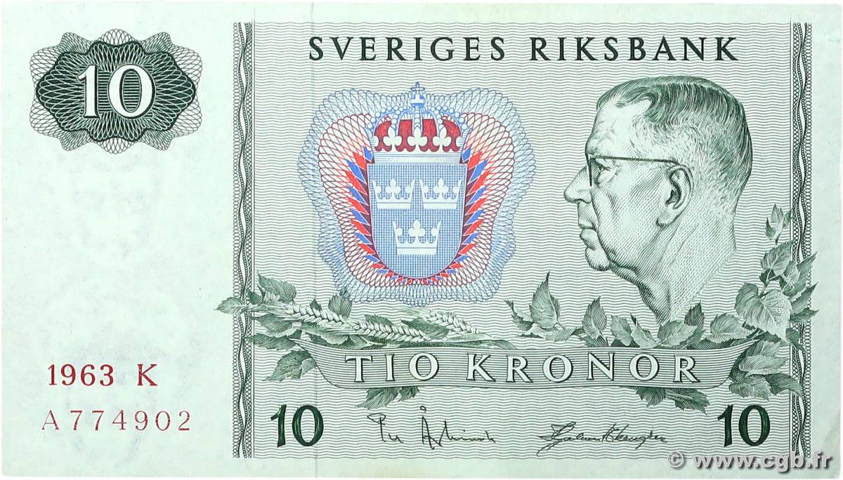 10 Kronor SUÈDE  1963 P.52a VZ