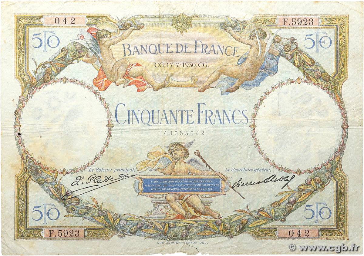 50 Francs LUC OLIVIER MERSON type modifié FRANCE  1930 F.16.01 F-